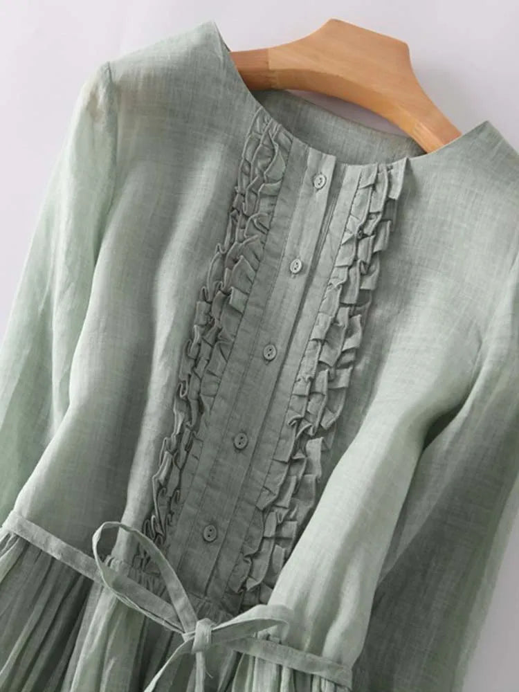 ARIAH | Dames Retro Jurk met Ronde Hals en Strik in de Taille