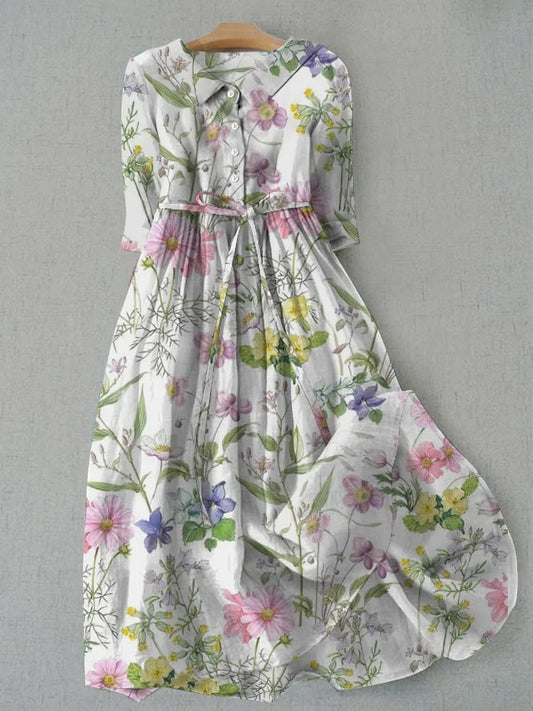 BLOSSOM | Lente jurk met bloemen A-Lijn met touwtjes in de taille