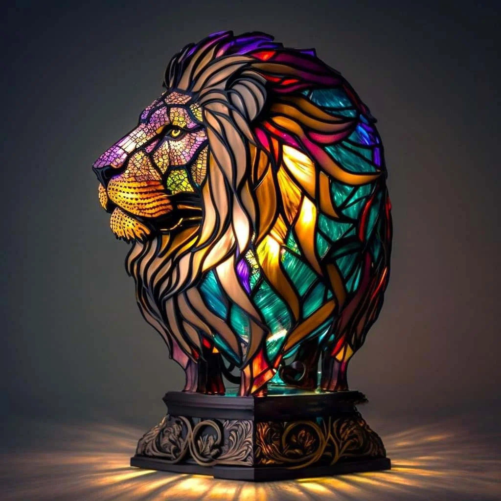 Minette – Magische leeuwenlamp van gekleurd glas