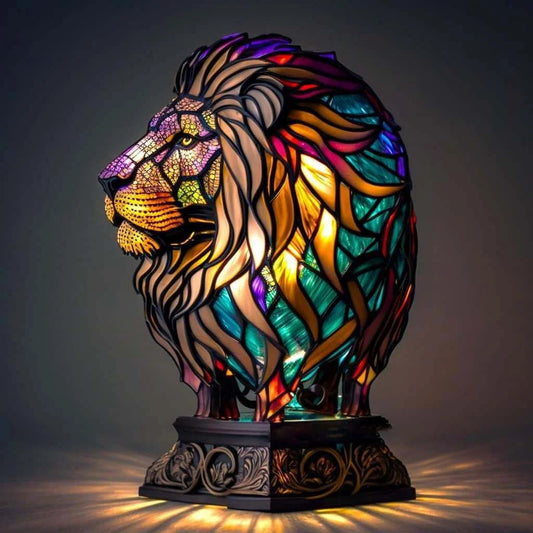 Minette – Magische leeuwenlamp van gekleurd glas
