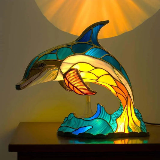 Marin – Magische dolfijnlamp van gekleurd glas