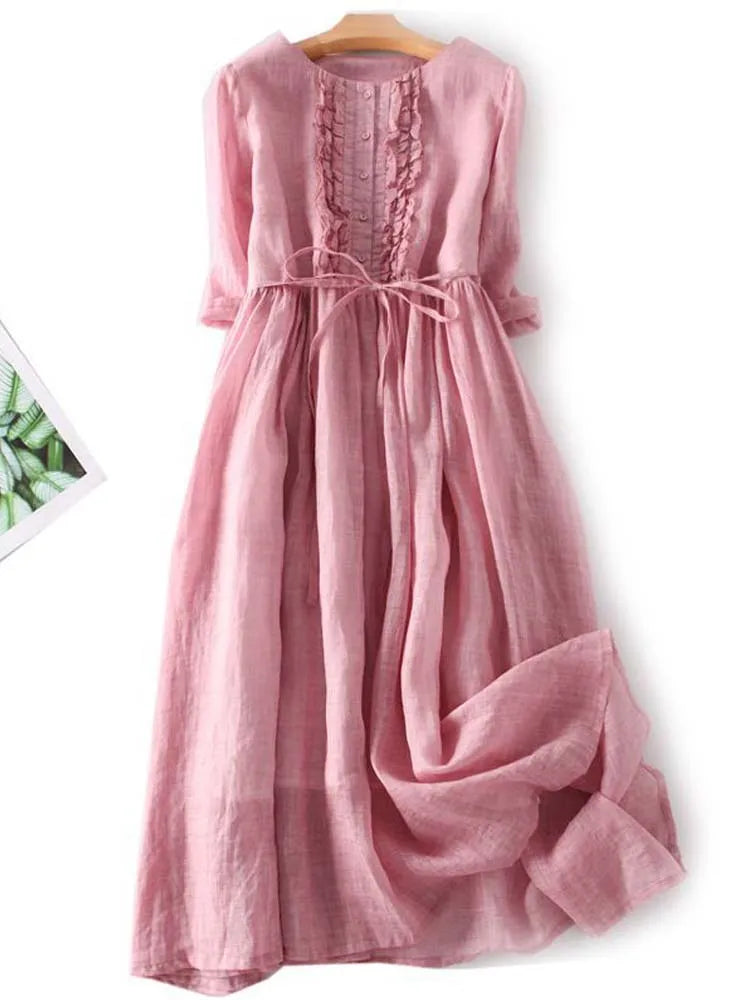ARIAH | Dames Retro Jurk met Ronde Hals en Strik in de Taille